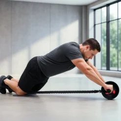 Gorilla Sports Ab Roller Set inkl, Kniematten, Springseil und Liegestützgriffe Schwarz