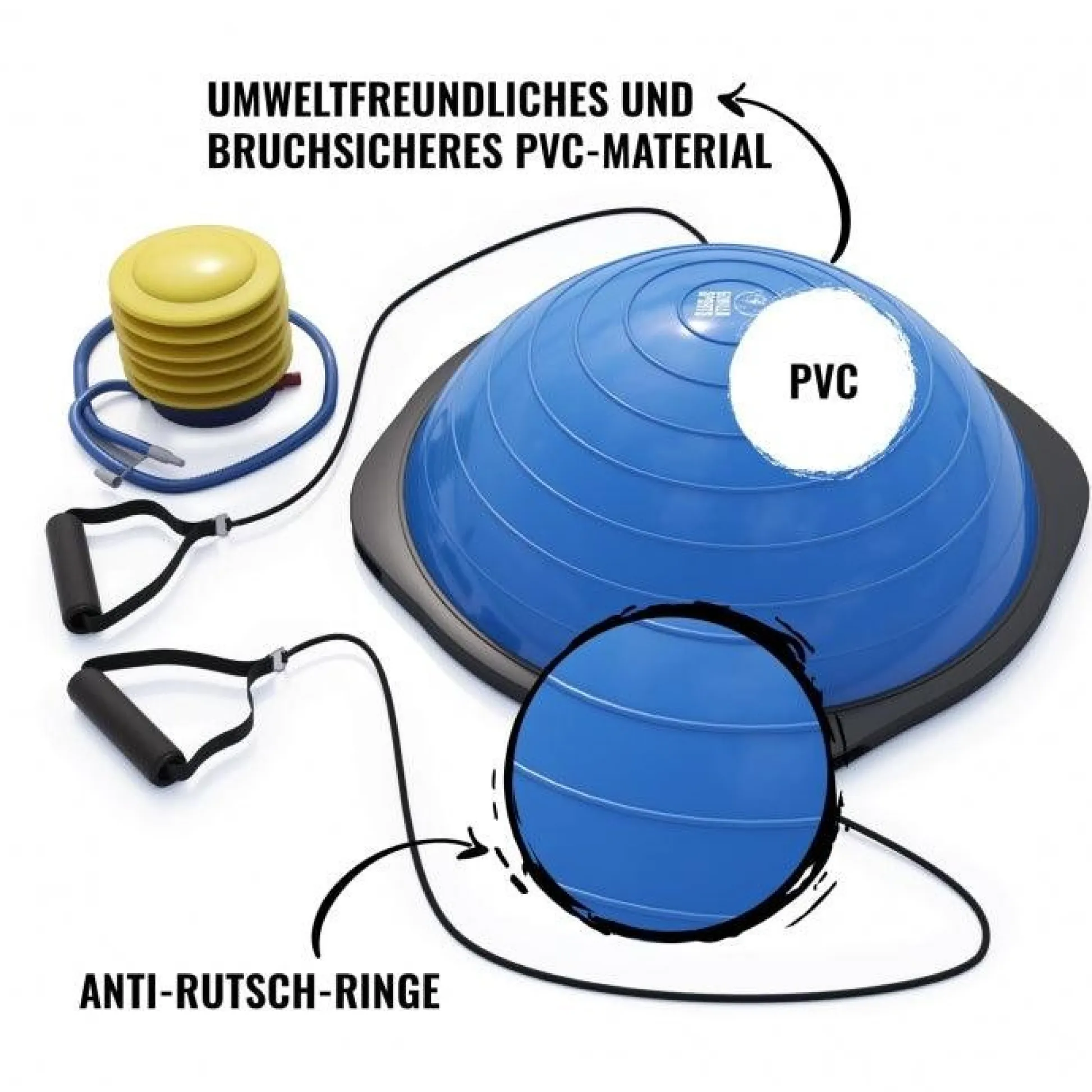 Gorilla Sports Balance Ball mit Widerstandsbändern Blau / Schwarz Clearance