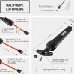 Gorilla Sports Ballpumpe mit 2 Ventilen und 16 cm Schlauch Schwarz Best