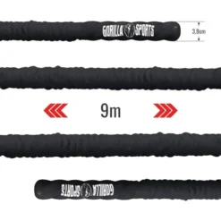Gorilla Sports Battle Rope inkl, Wandbefestigung aus Nylon und 9 - 15 m Länge Schwarz Online