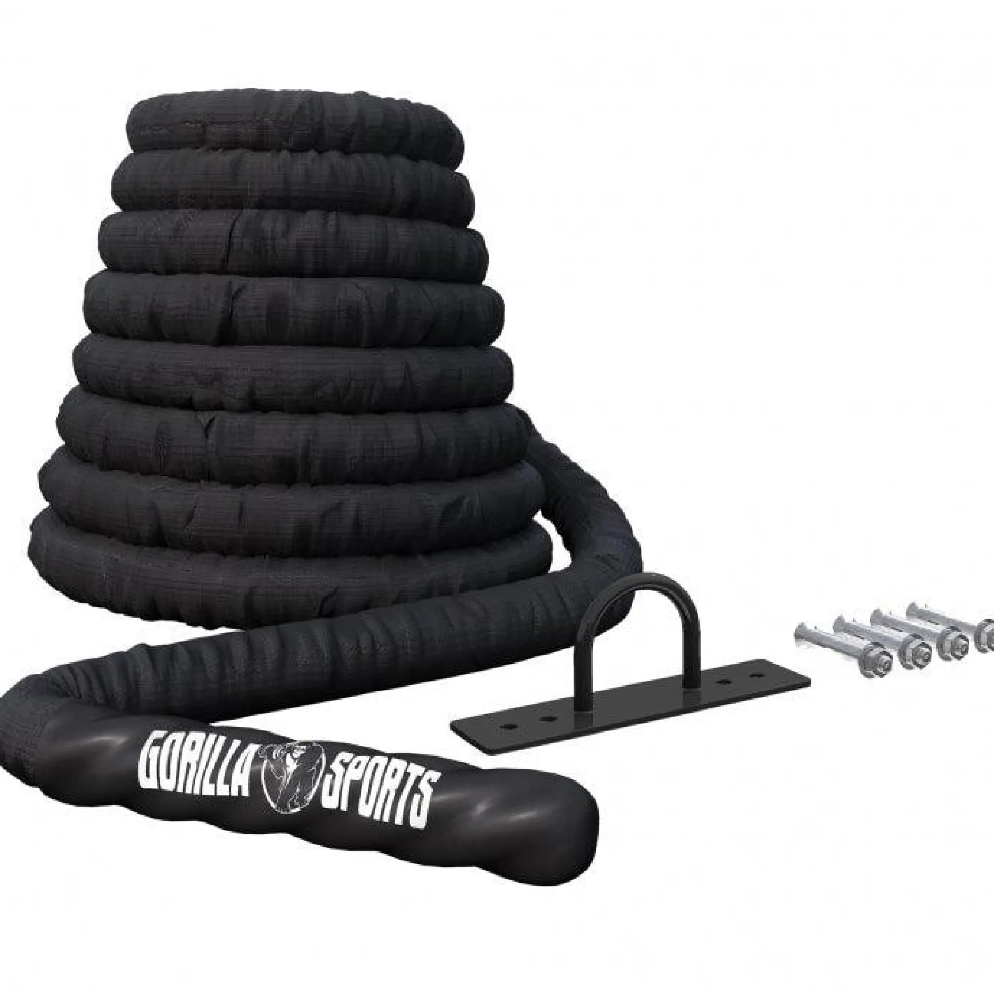 Gorilla Sports Battle Rope inkl, Wandbefestigung aus Nylon und 9 - 15 m Länge Schwarz Outlet