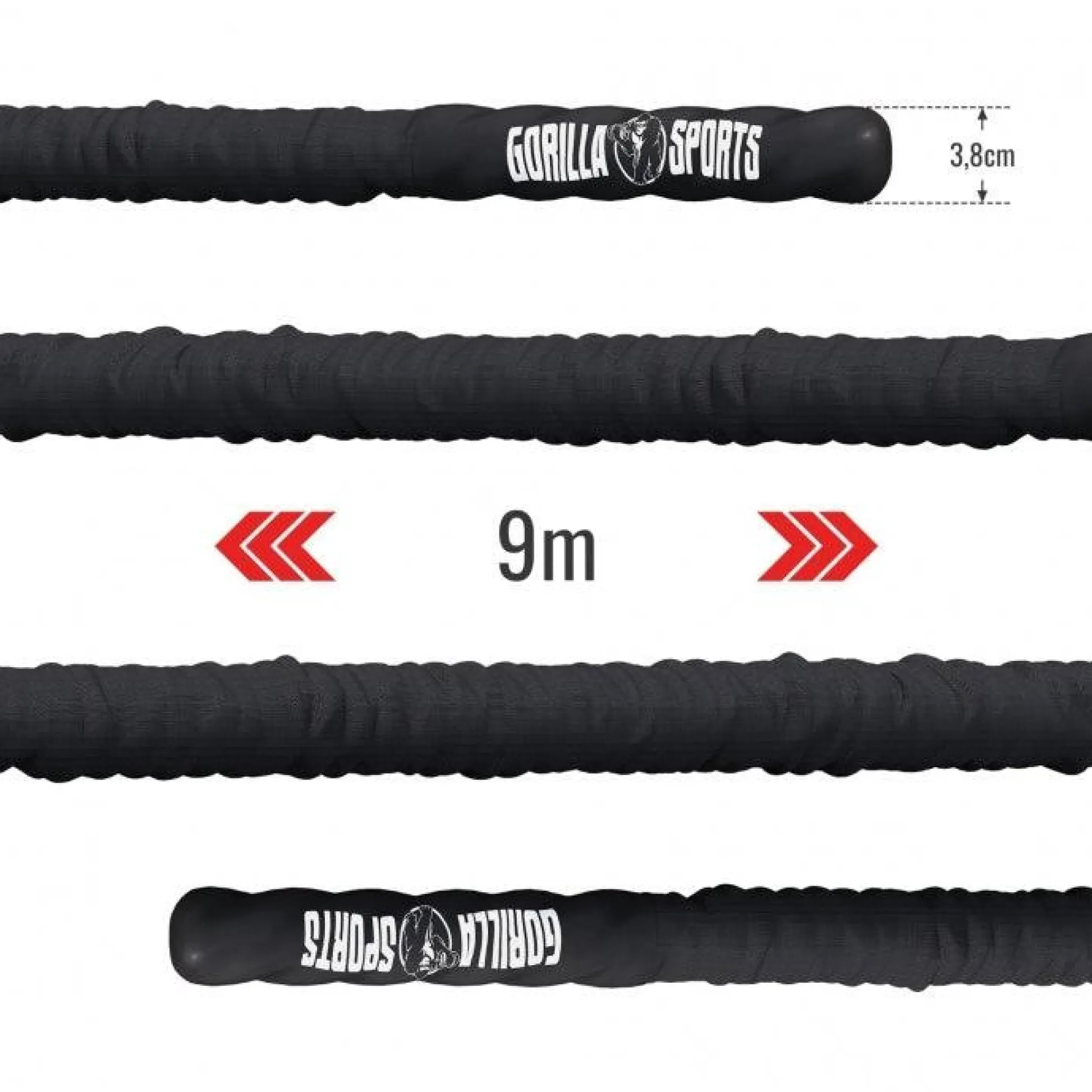 Gorilla Sports Battle Rope inkl, Wandbefestigung aus Nylon und 9 - 15 m Länge Schwarz Outlet
