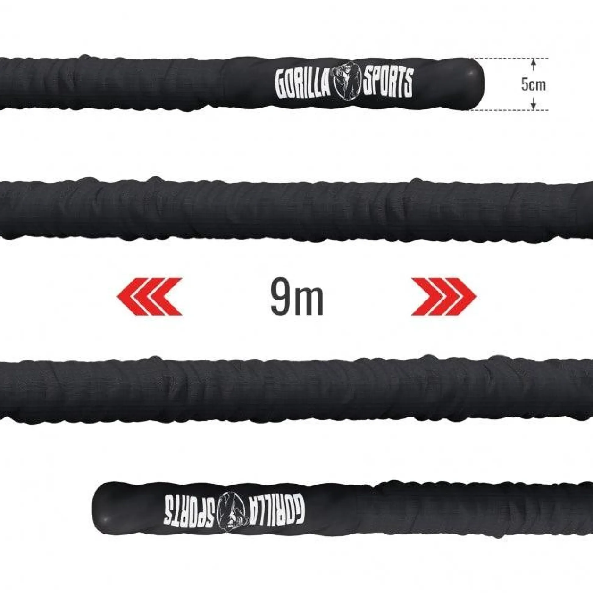 Gorilla Sports Battle Rope inkl, Wandbefestigung aus Nylon und 9 - 15 m Länge Schwarz Outlet