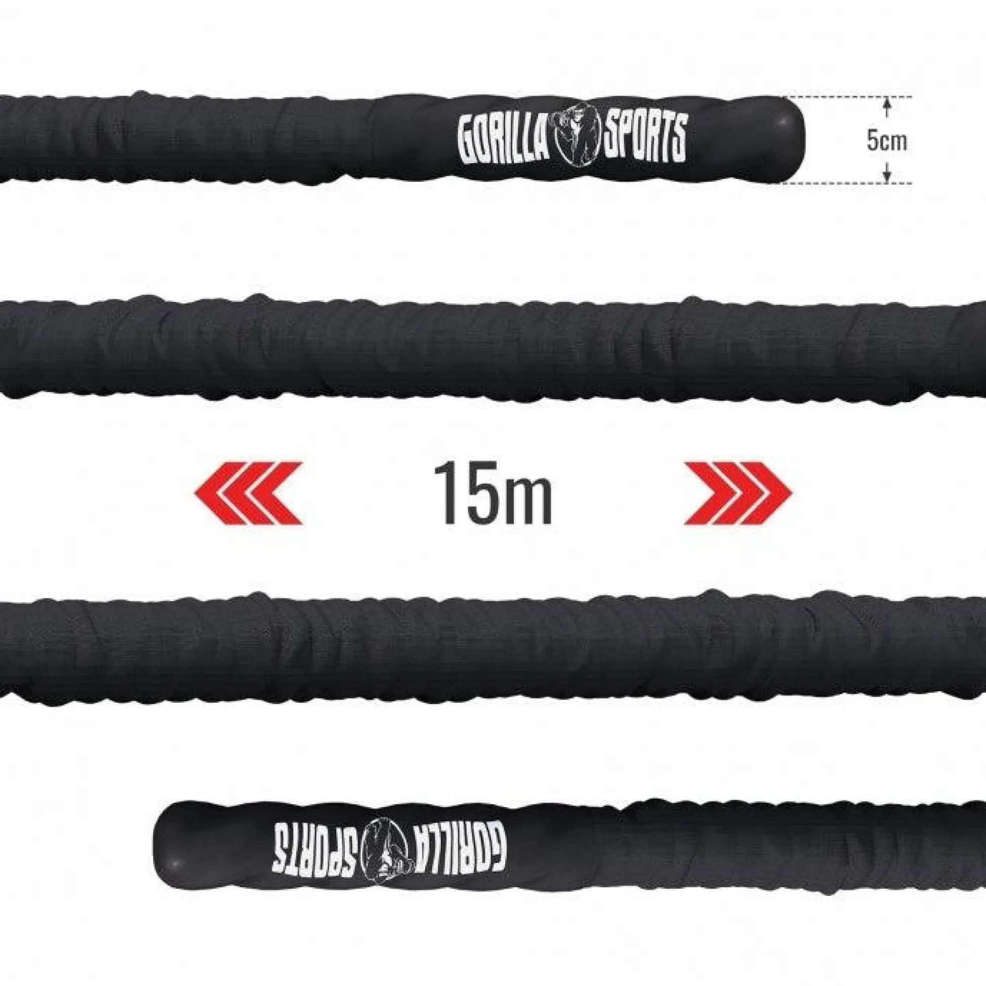 Gorilla Sports Battle Rope inkl, Wandbefestigung aus Nylon und 9 - 15 m Länge Schwarz Outlet