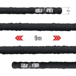 Gorilla Sports Battle Rope inkl, Wandbefestigung aus Nylon und 9 - 15 m Länge Schwarz