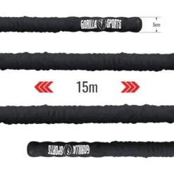 Gorilla Sports Battle Rope inkl, Wandbefestigung aus Nylon und 9 - 15 m Länge Schwarz