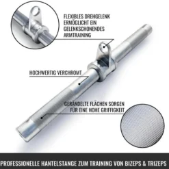 Gorilla Sports Bizeps- und Trizepsstange gerade inkl, Drehgelenk Silber Discount