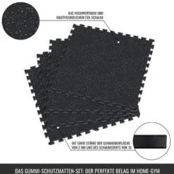 Gorilla Sports Bodenschutzmattenset Gummi 60x60 cm - 4 Matten inkl Endstücke Schwarz / Weiß Discount