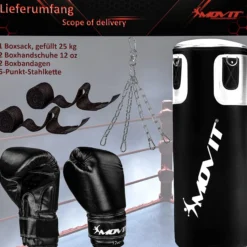 MOVIT Boxset inkl. Boxsack, Boxhandschuhen und Bandagen Schwarz