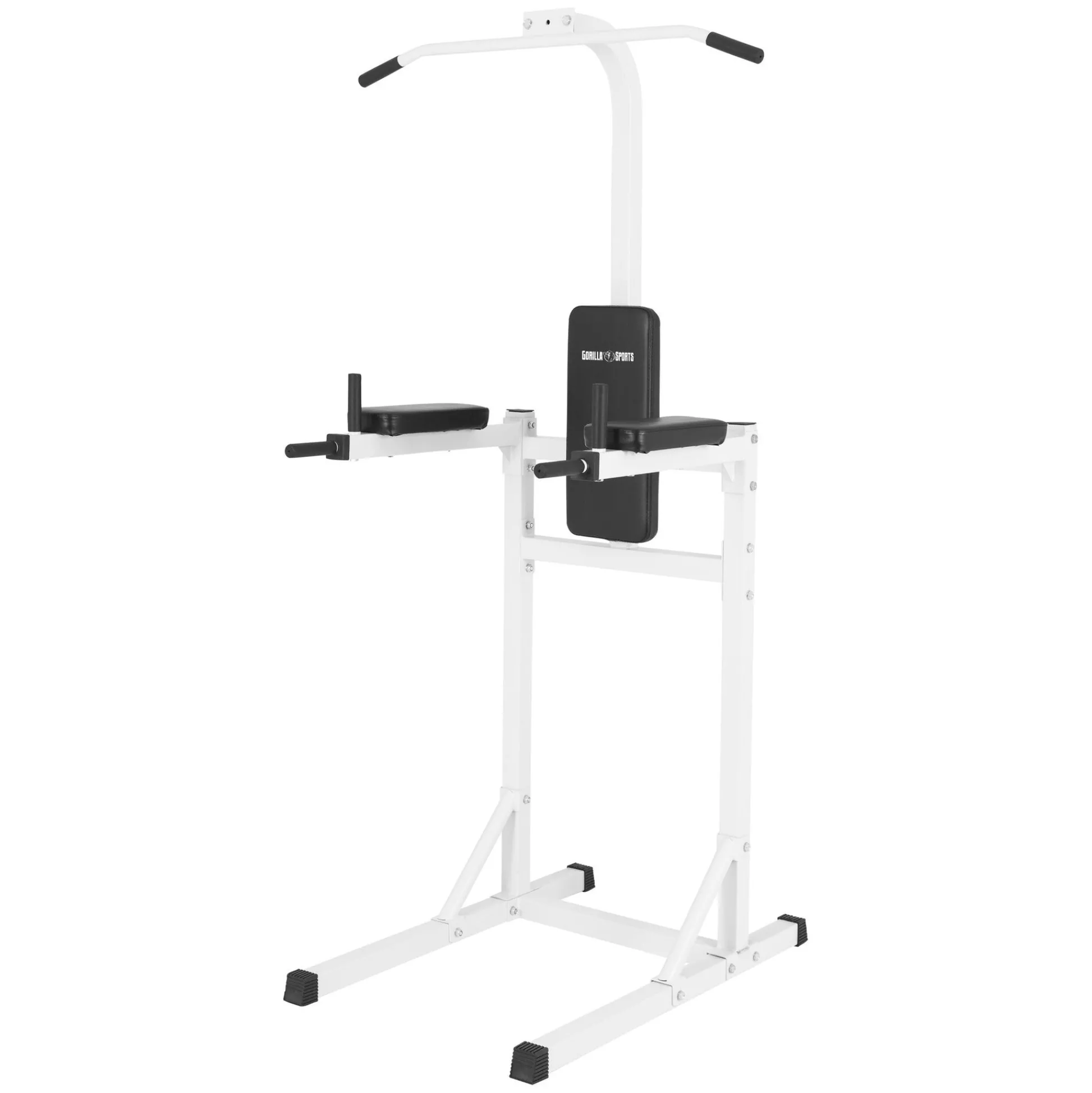 Gorilla Sports Dip Station mit Klimmzugstange und Rückenpolster Weiss New
