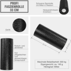 Gorilla Sports Faszienrolle 2in1 mit herausnehmbarem Kern Schwarz