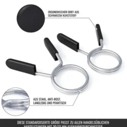 Gorilla Sports Federverschluss 2er Set für Hantelstangen Schwarz / Silber New