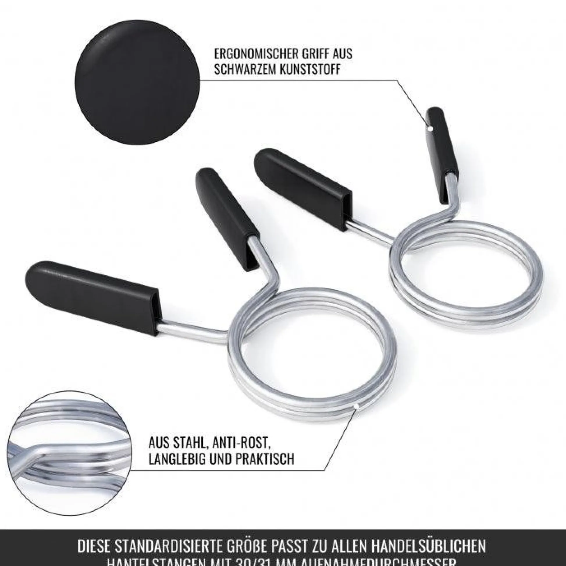 Gorilla Sports Federverschluss 2er Set für Hantelstangen Schwarz / Silber New