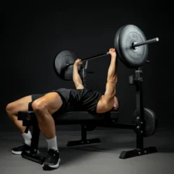 Gorilla Sports Hantelbank mit Ablage breit inkl, Hantelset 40/70/100 kg Schwarz Discount