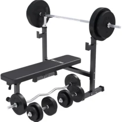 Gorilla Sports Hantelbank mit Ablage breit inkl, Hantelset 40/70/100 kg Schwarz Discount
