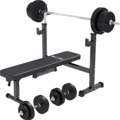 Gorilla Sports Hantelbank mit Ablage breit inkl, Hantelset 40/70/100 kg Schwarz Outlet