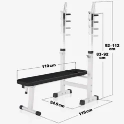 Gorilla Sports Hantelbank mit Ablage inkl, Langhantel Set Kunststoff 38/70/100 kg Weiss Discount