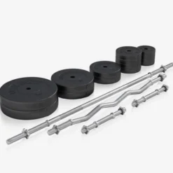 Gorilla Sports Hantelbank mit Ablage inkl, Langhantel Set Kunststoff 38/70/100 kg Weiss Online
