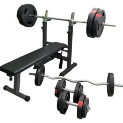 Gorilla Sports Hantelbank mit Ablage inkl, Langhantel Set Gripper 100 kg Weiss Online