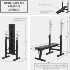 Gorilla Sports Hantelbank mit Ablage inkl, Langhantel Set Gripper 100 kg Weiss Online