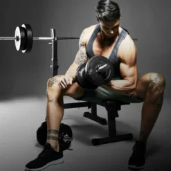 Gorilla Sports Hantelbank mit Ablage inkl, Langhantel Set Kunststoff 38/70/100 kg Schwarz Clearance