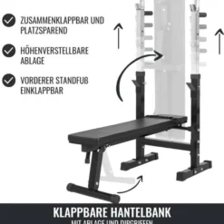 Gorilla Sports Hantelbank mit Ablage inkl, Langhantel Set Gripper 100 kg Schwarz Clearance