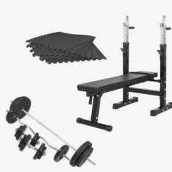 Gorilla Sports Hantelbank mit Ablage Komplettset 100 kg Weiss Hot