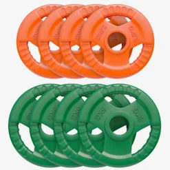 Gorilla Sports Hantelscheibe Gummi Gripper Olympia 1,25 - 25 kg Orange / Grün New