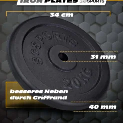 ScSports Hantelscheibe Gusseisen 20 - 120 kg Schwarz Hot