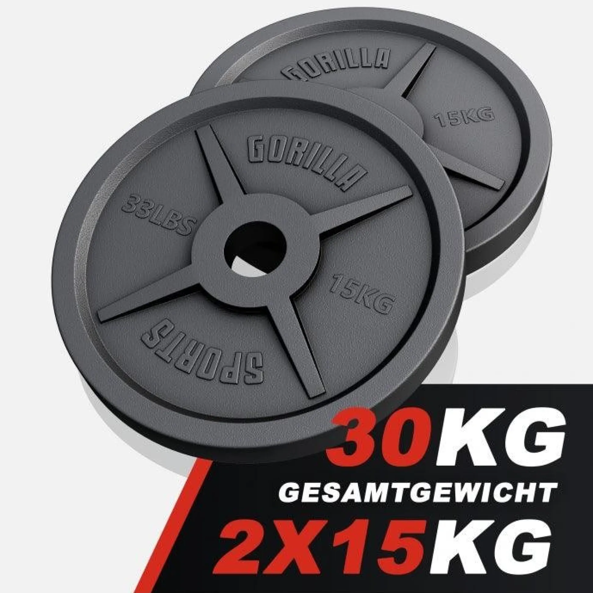 Gorilla Sports Hantelscheibe Gusseisen Olympia 1,25 - 25 kg Schwarz New