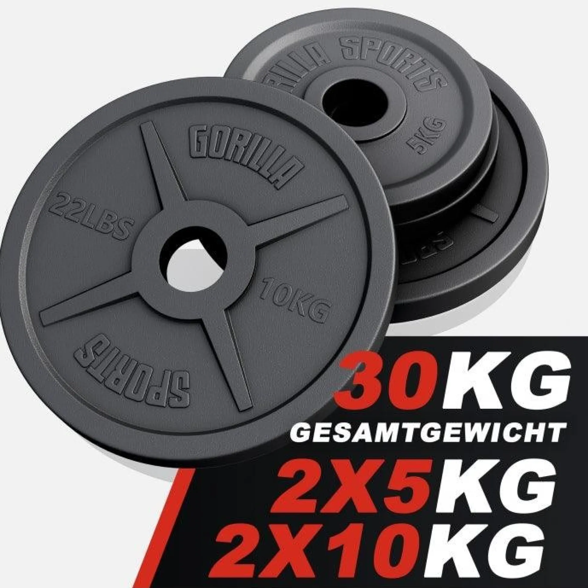 Gorilla Sports Hantelscheibe Gusseisen Olympia 1,25 - 25 kg Schwarz Clearance