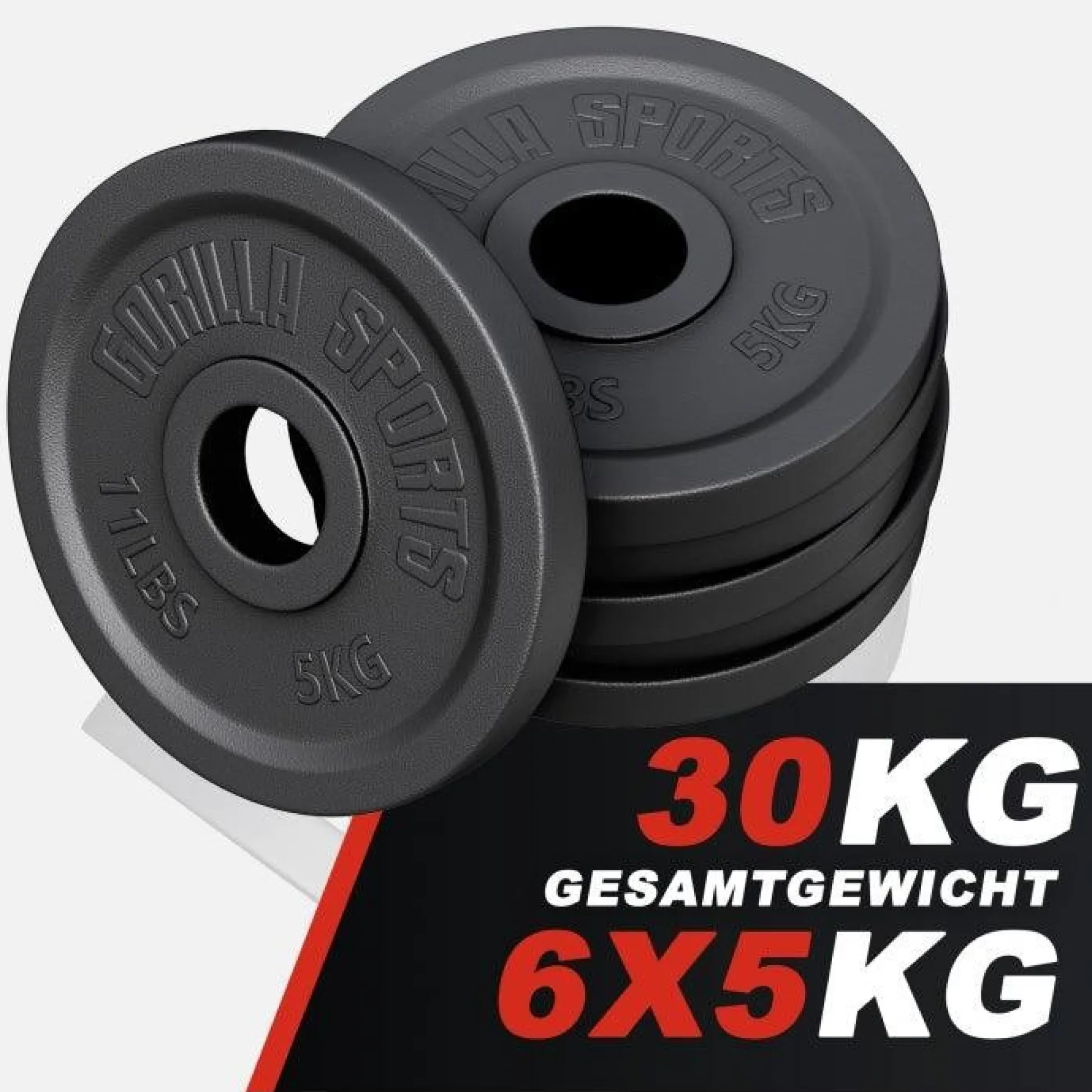 Gorilla Sports Hantelscheibe Gusseisen Olympia 1,25 - 25 kg Schwarz Hot