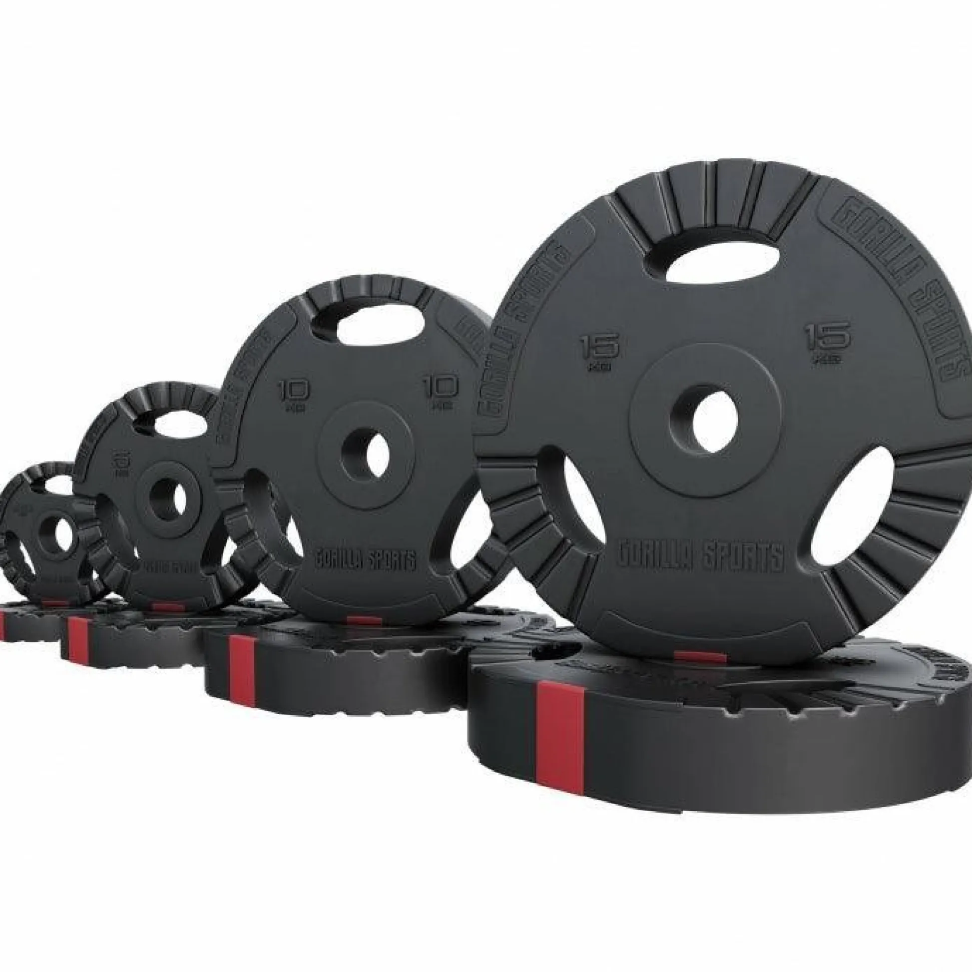 Gorilla Sports Hantelscheibe Kunststoff Gripper Olympia 1,25 - 15 kg Schwarz / Rot Sale