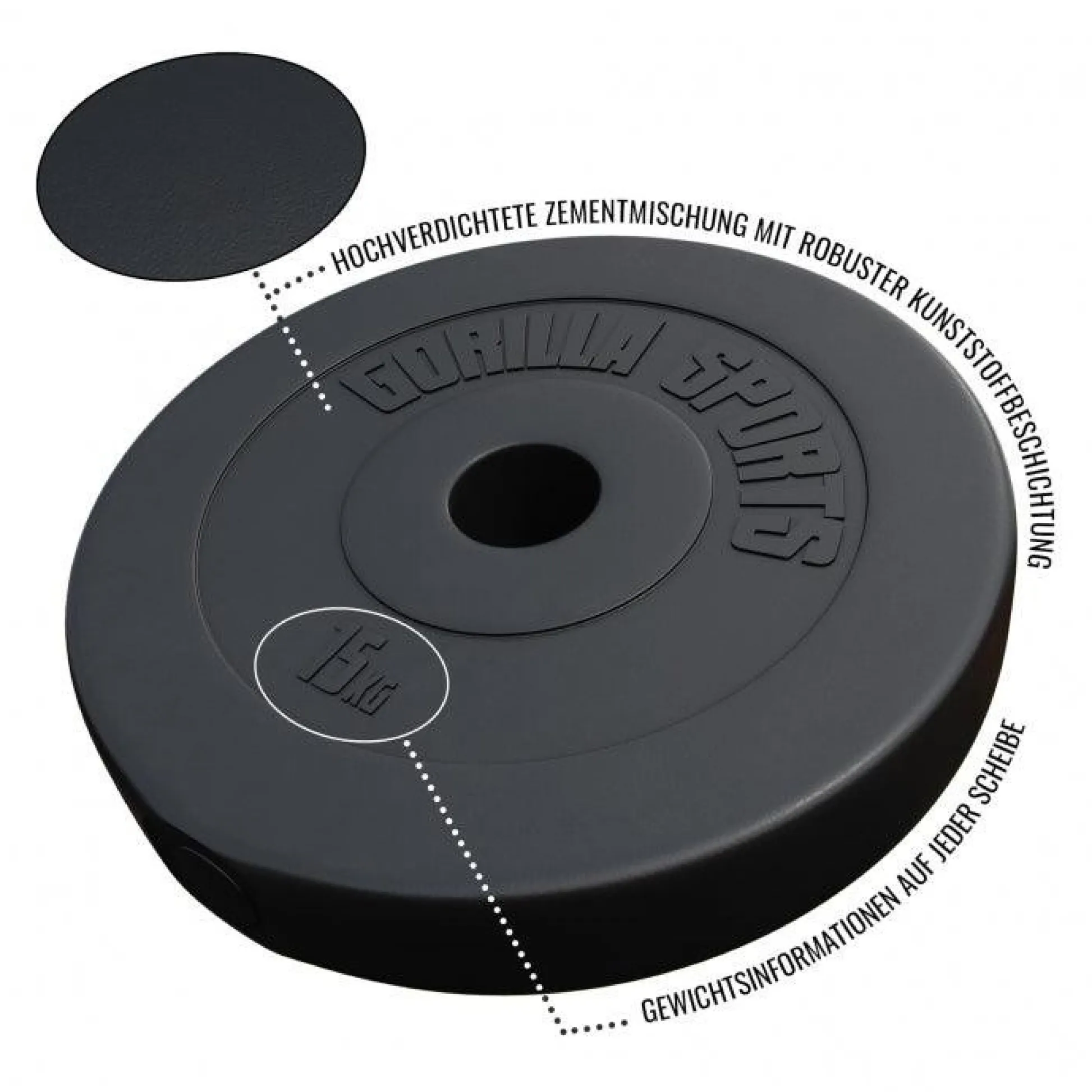 Gorilla Sports Hantelscheibe Kunststoff Olympia 1,25 - 15 kg Schwarz Discount