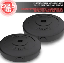 Physionics Hantelscheiben Set Kunststoff 5 - 30 kg 30 mm Schwarz Clearance