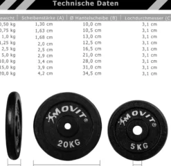 MOVIT Hantelscheiben Set 30/31 mm 2 - 40 kg Schwarz
