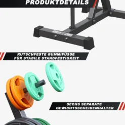 Gorilla Sports Hantelscheibenständer mit 4 Stangen - 6 Scheibenaufnahmen Weiss Outlet