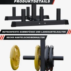 Gorilla Sports Hantelständer Olympia für 6 Hantelstangen mit 6 Scheibenaufnahmen Schwarz Outlet
