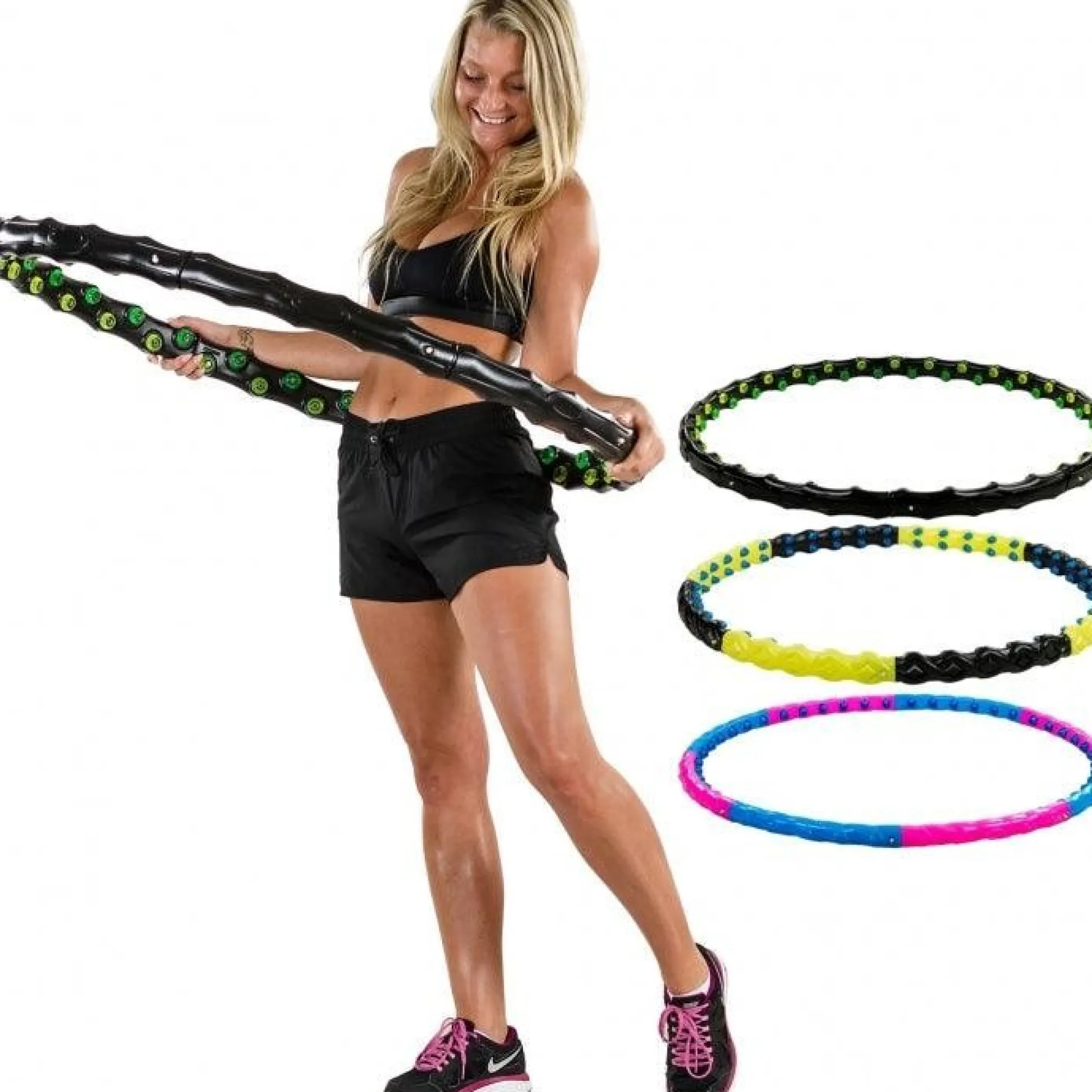 MOVIT Hip Hoop Reifen, Massagenoppen und Magnete, Ø 96 - 110 cm Schwarz / Gelb Hot