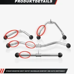 Gorilla Sports Kabelzug Griffset mit Trizeps-, SZ-Curl- und Rudergriff Silber Sale