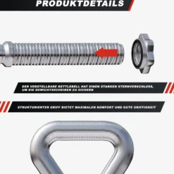 Gorilla Sports Kettlebell Griff Chrom verstellbar 3,3 kg Silber Hot