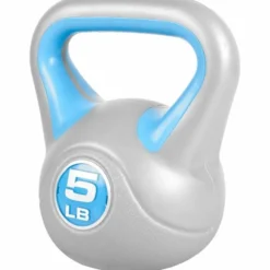 Gorilla Sports Kettlebell Stylish - 5 - 45 Pfund, Zement, Kunststoffabdeckung Grau / Hellblau