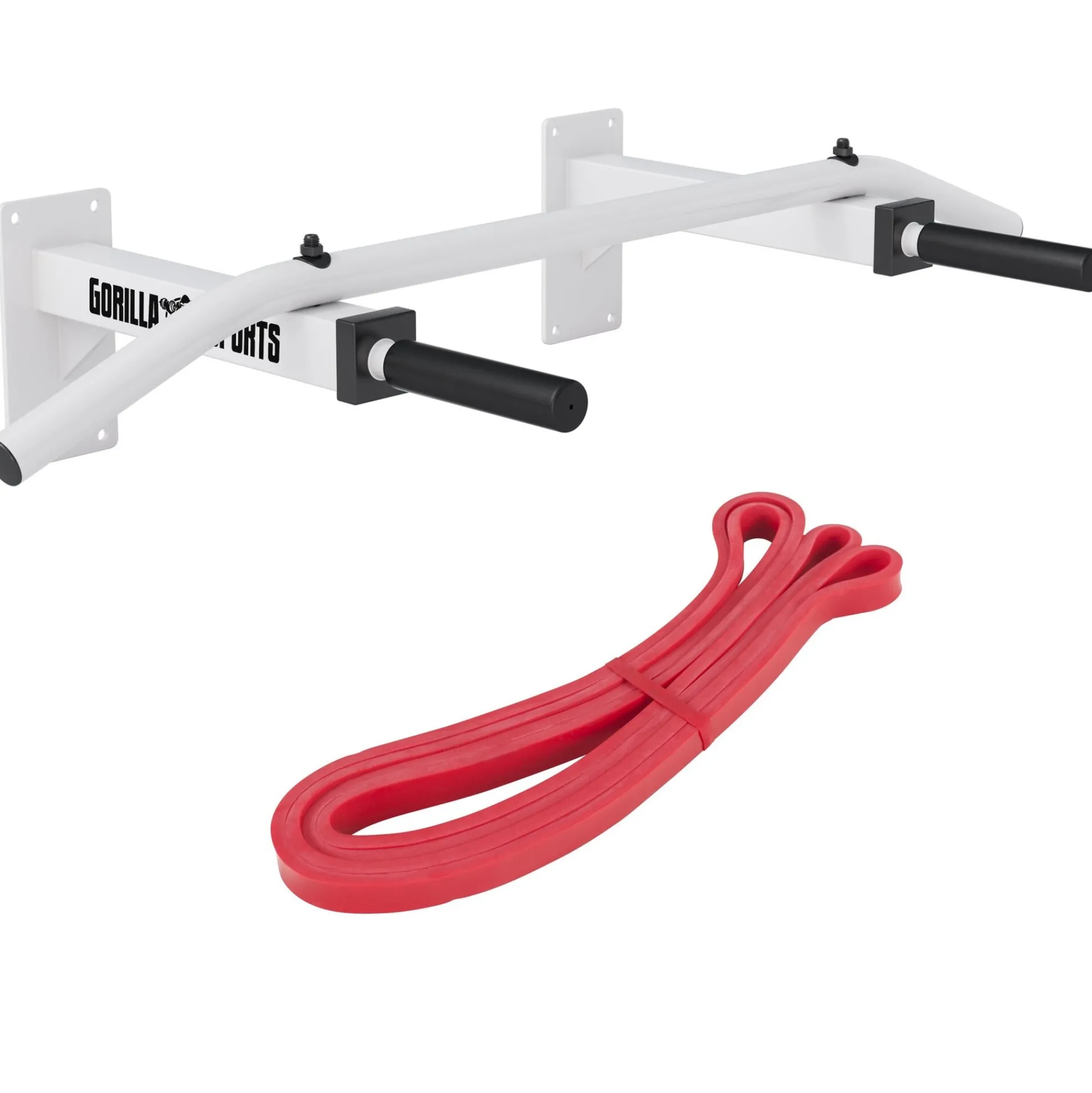 Gorilla Sports Klimmzugstange Set inkl, Resistance Band Weiss / Rot