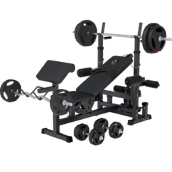 Gorilla Sports Kraftstation Universal inkl, Langhantel Set Kunststoff Gripper 100 kg Weiss Sale
