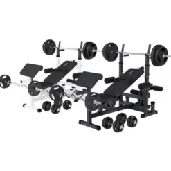 Gorilla Sports Kraftstation Universal inkl, Langhantel Set Kunststoff Gripper 100 kg Weiss Sale