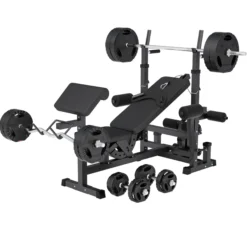 Gorilla Sports Kraftstation Universal inkl, Langhantel Set Kunststoff Gripper 100 kg Weiss Clearance