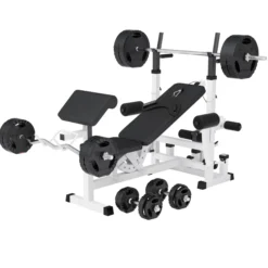 Gorilla Sports Kraftstation Universal inkl, Langhantel Set Kunststoff Gripper 100 kg Weiss Clearance