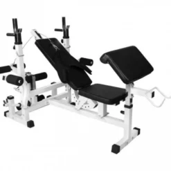 Gorilla Sports Kraftstation Universal inkl, Latzugturm, Langhantel Set Kunststoff Gripper und Bodenschutzmatten Weiss / Rot / Silber Online