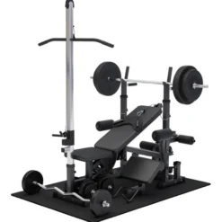 Gorilla Sports Kraftstation Universal inkl, Langhantel Set, Latzugturm und Bodenschutzmatten Schwarz Clearance