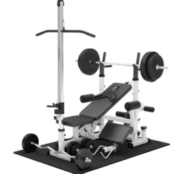 Gorilla Sports Kraftstation Universal inkl, Langhantel Set, Latzugturm und Bodenschutzmatten Weiss Online